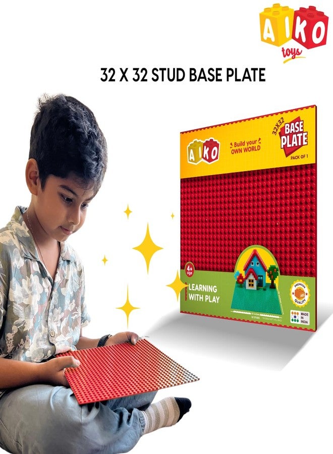AIKO Classic Red Base Plate - 32 x 32 Studs (10" x 10") | Durable ABS Plastic Building Base | Sturdy Foundation for Construction Play | Compatible with Major Block Brands | Ideal Gift for Kids 4+ - Image 3